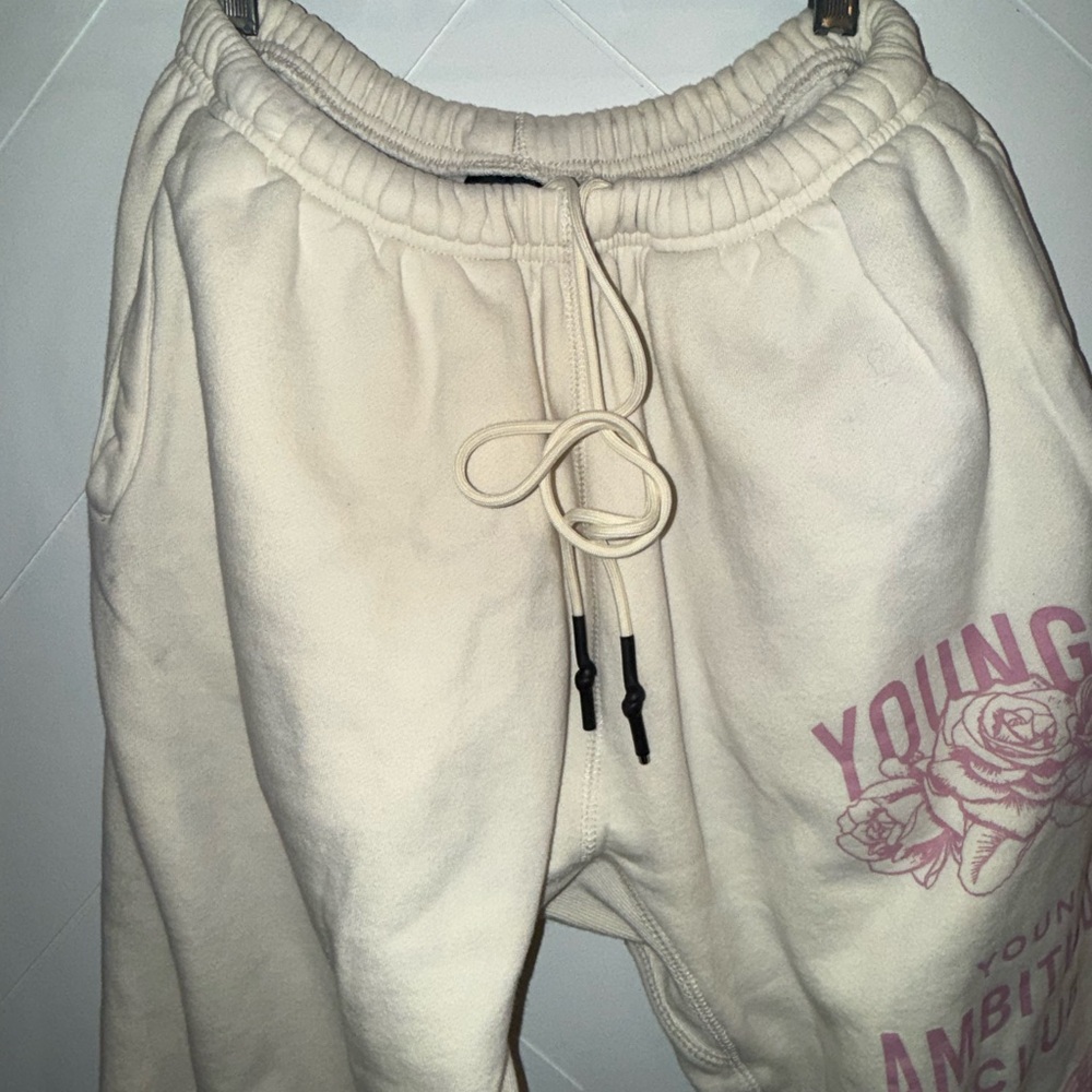 Y2K YoungLA Ambitious Club Cream premium cttn Sweatpants jogger XL pristine - Picture 12 of 15